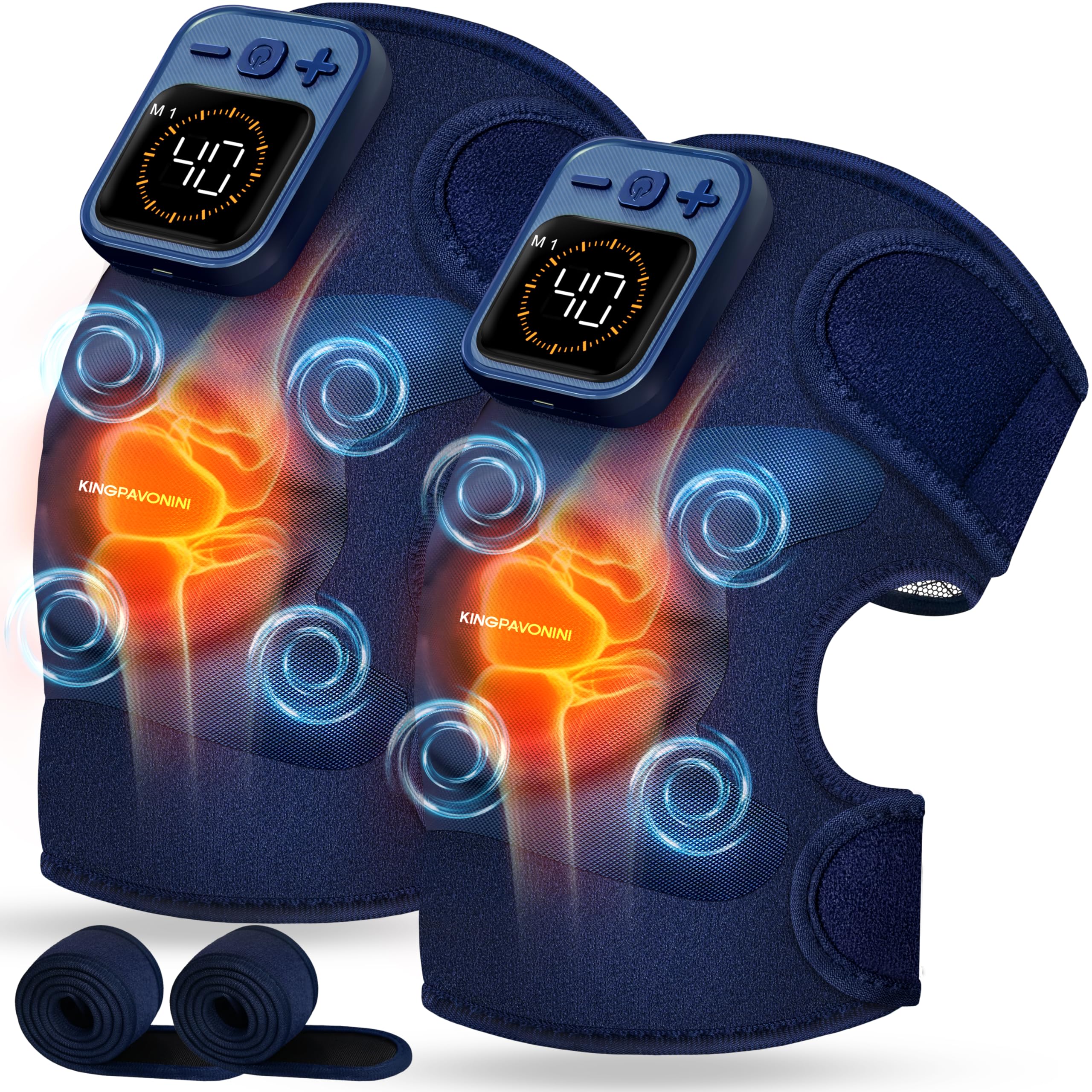 KingPavonini knee massager shows heat levels for customizable warmth.