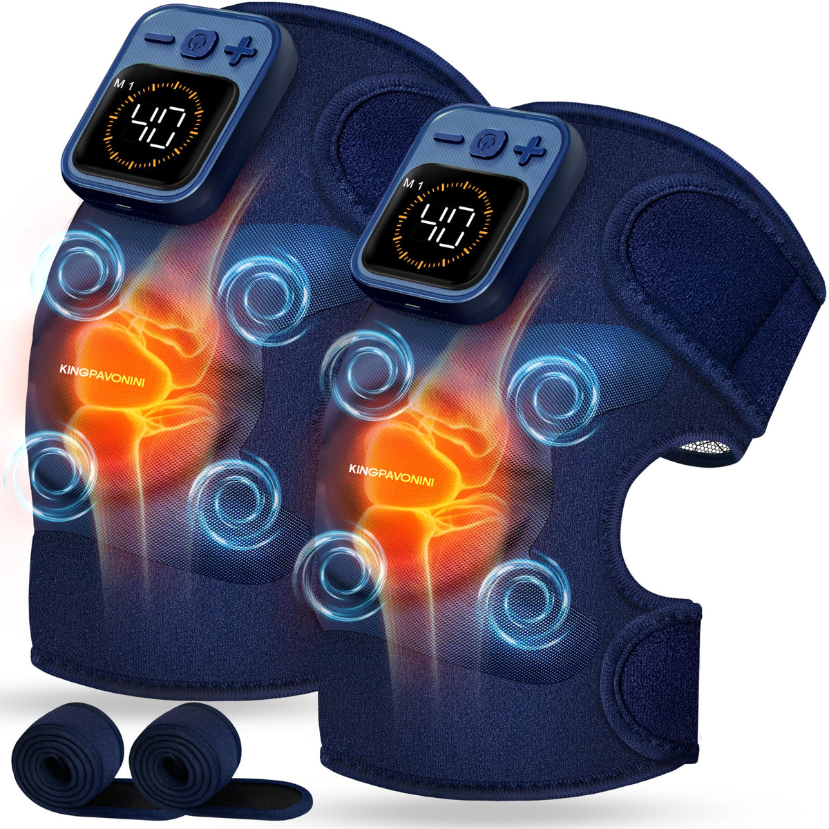 KingPavonini knee massager shows heat levels for customizable warmth.