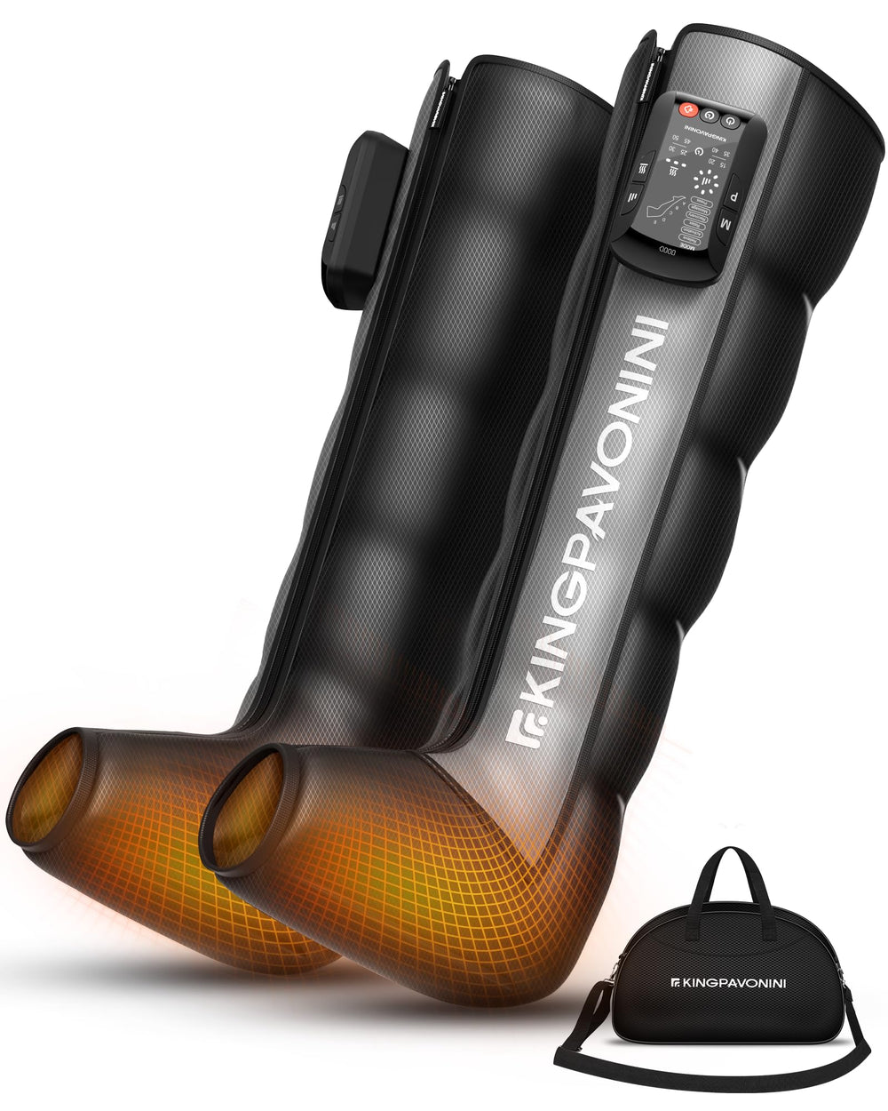 KingPavonini leg massager with five overlap chambers for full-leg compression.