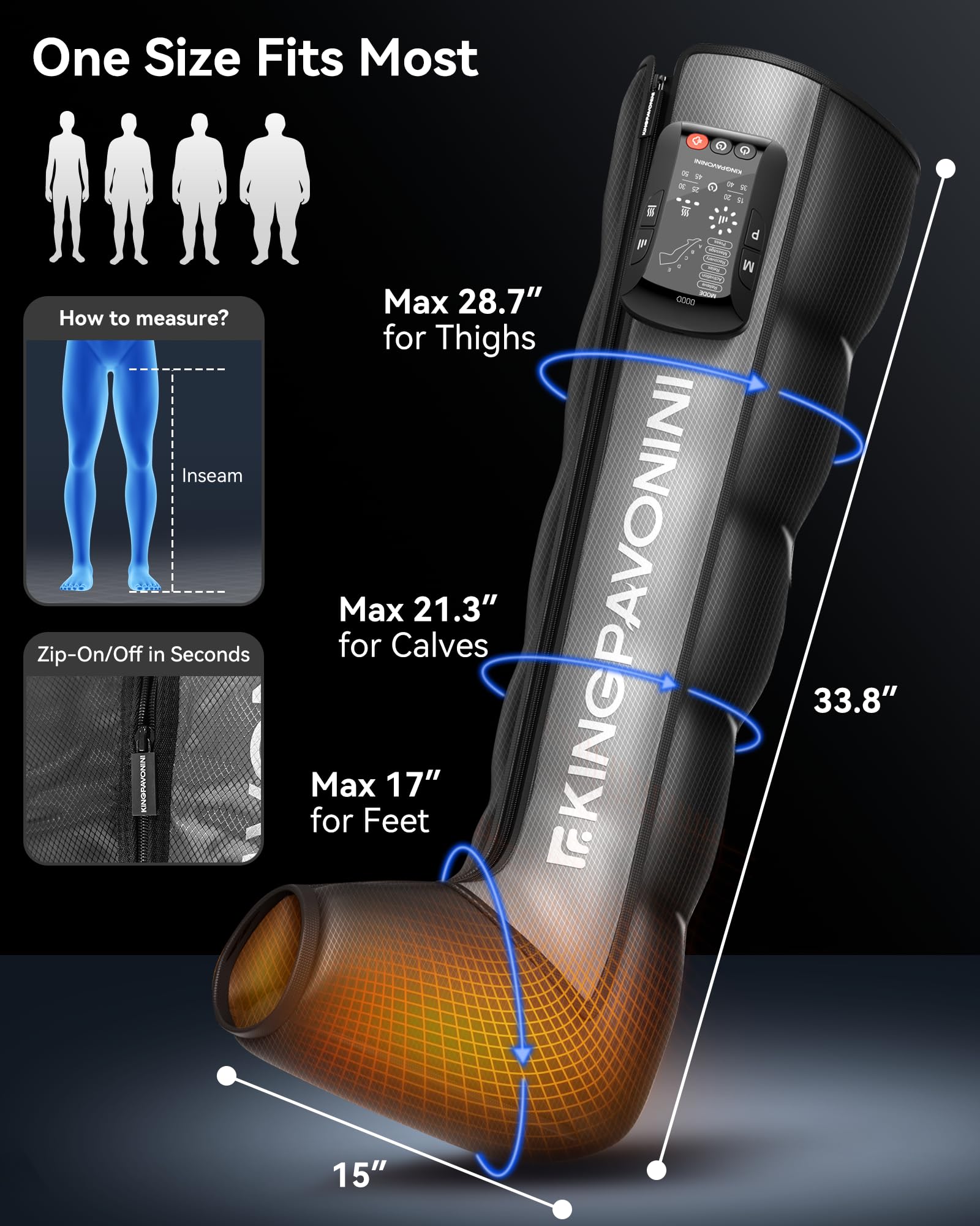 KingPavonini smart-sensor fit adapts to most legs for snug support.