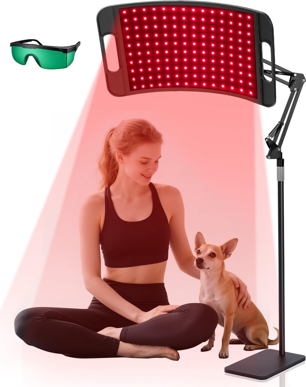 KingPavonini red light panel on stand, front view, convenient home sessions.