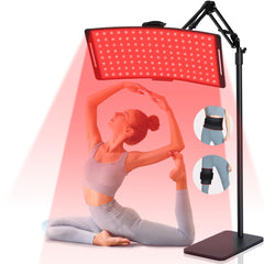 KingPavonini red light therapy lamp on stand for full-body sessions.
