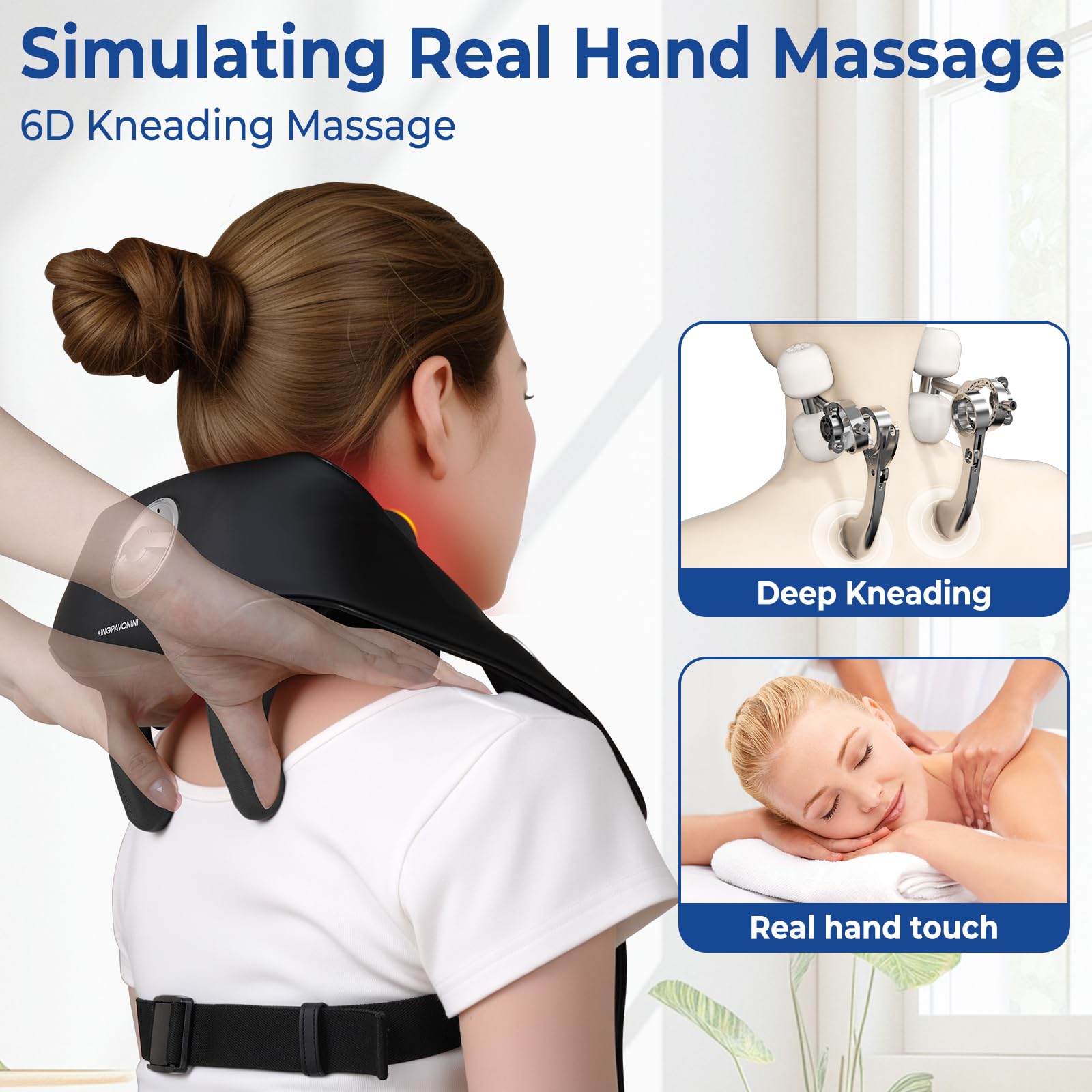 KingPavonini wireless shiatsu massager enables cordless, on-the-go sessions.