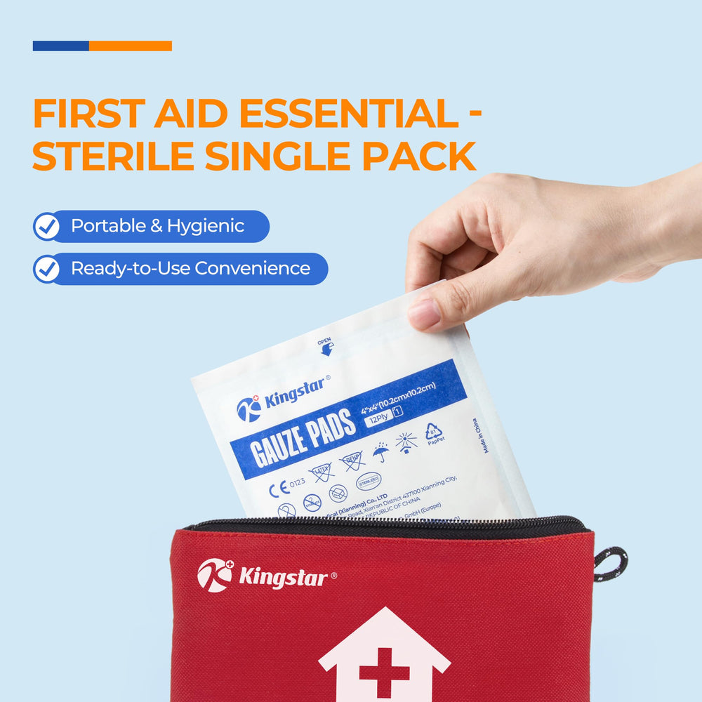Kingstar individually packaged gauze pads emphasize hygiene and quick access in first aid kits