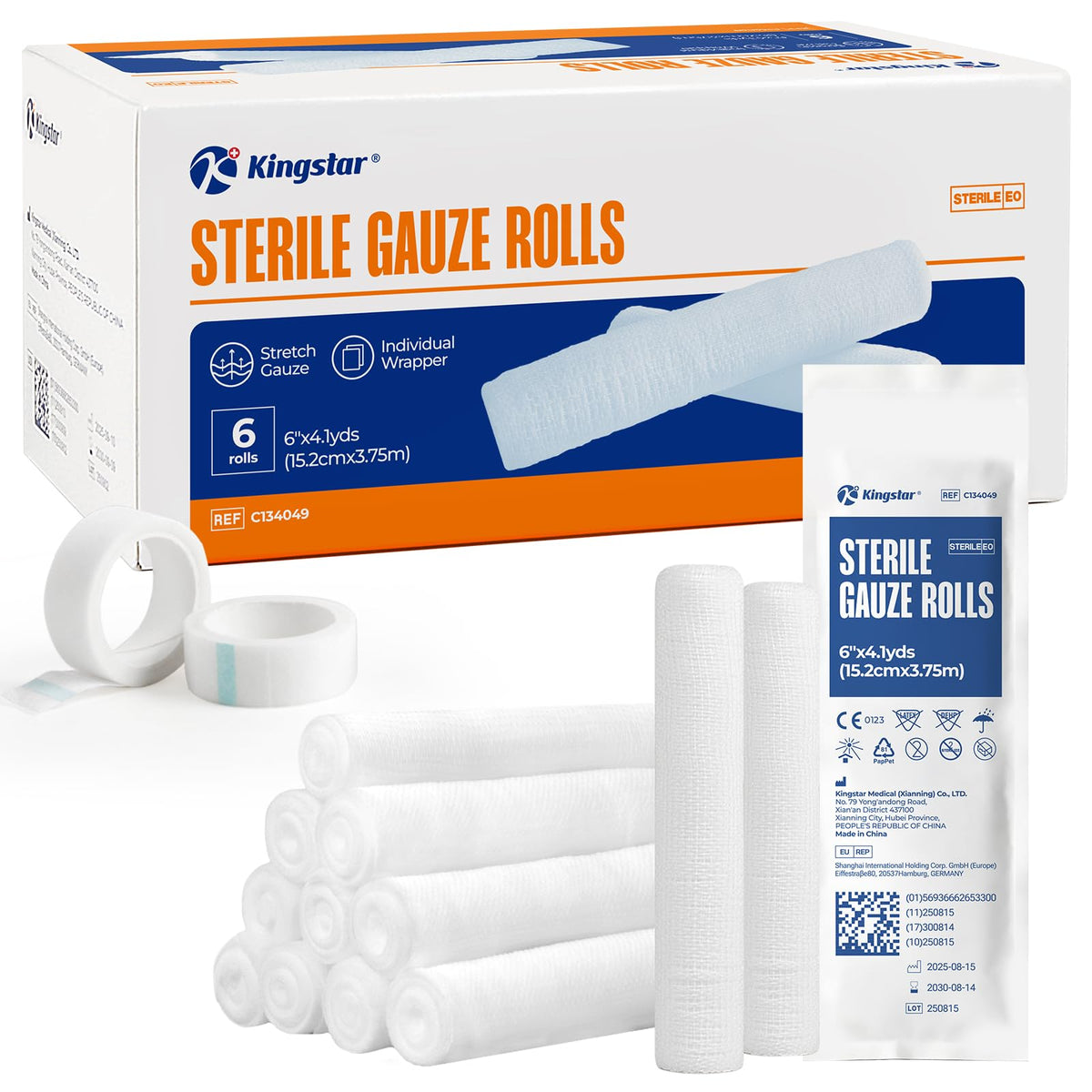 Kingstar sterile gauze roll, 6in, open-pack, ideal for secure dressings.