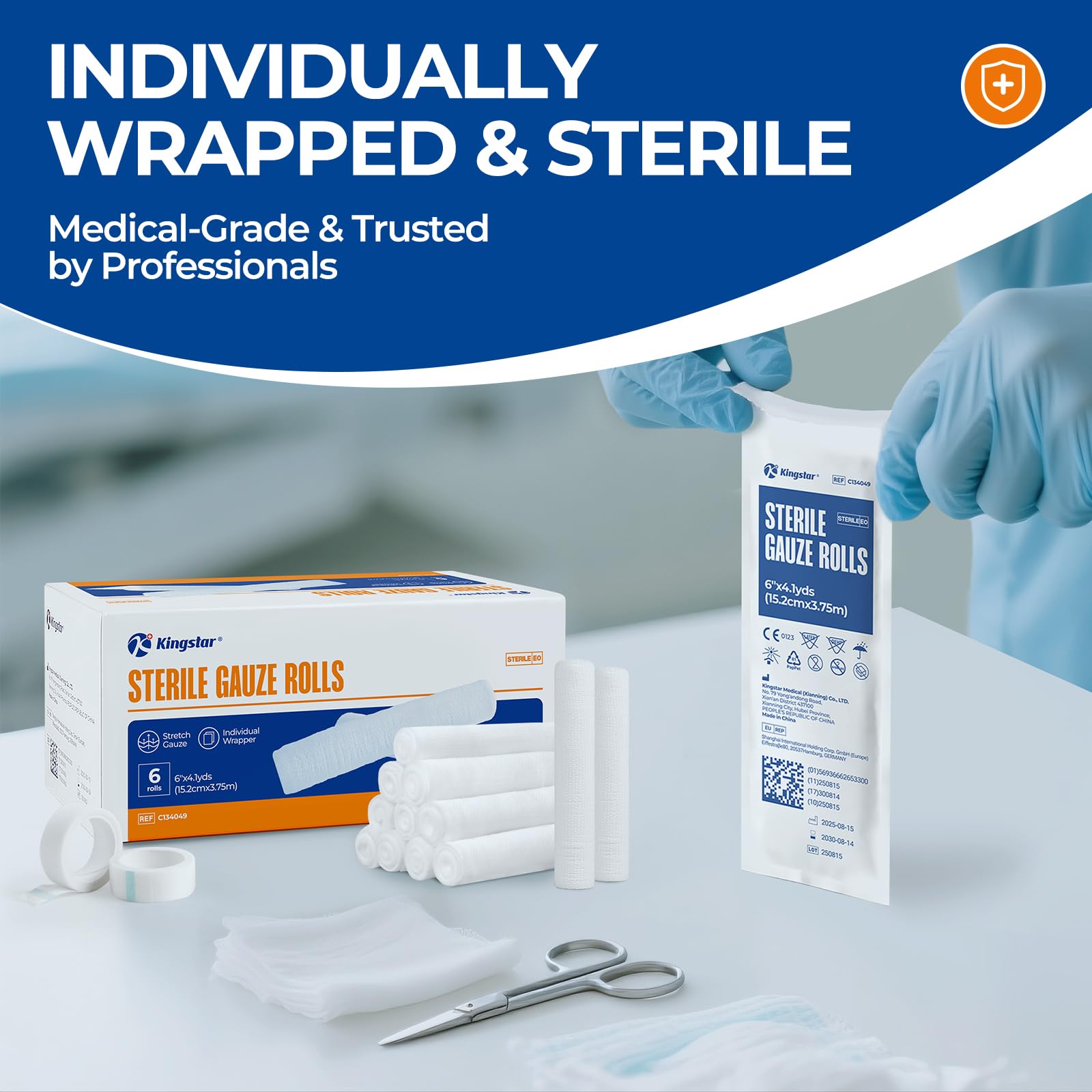 Kingstar various-width gauze rolls, 2in, 3in, and 6in, for diverse wound care needs.