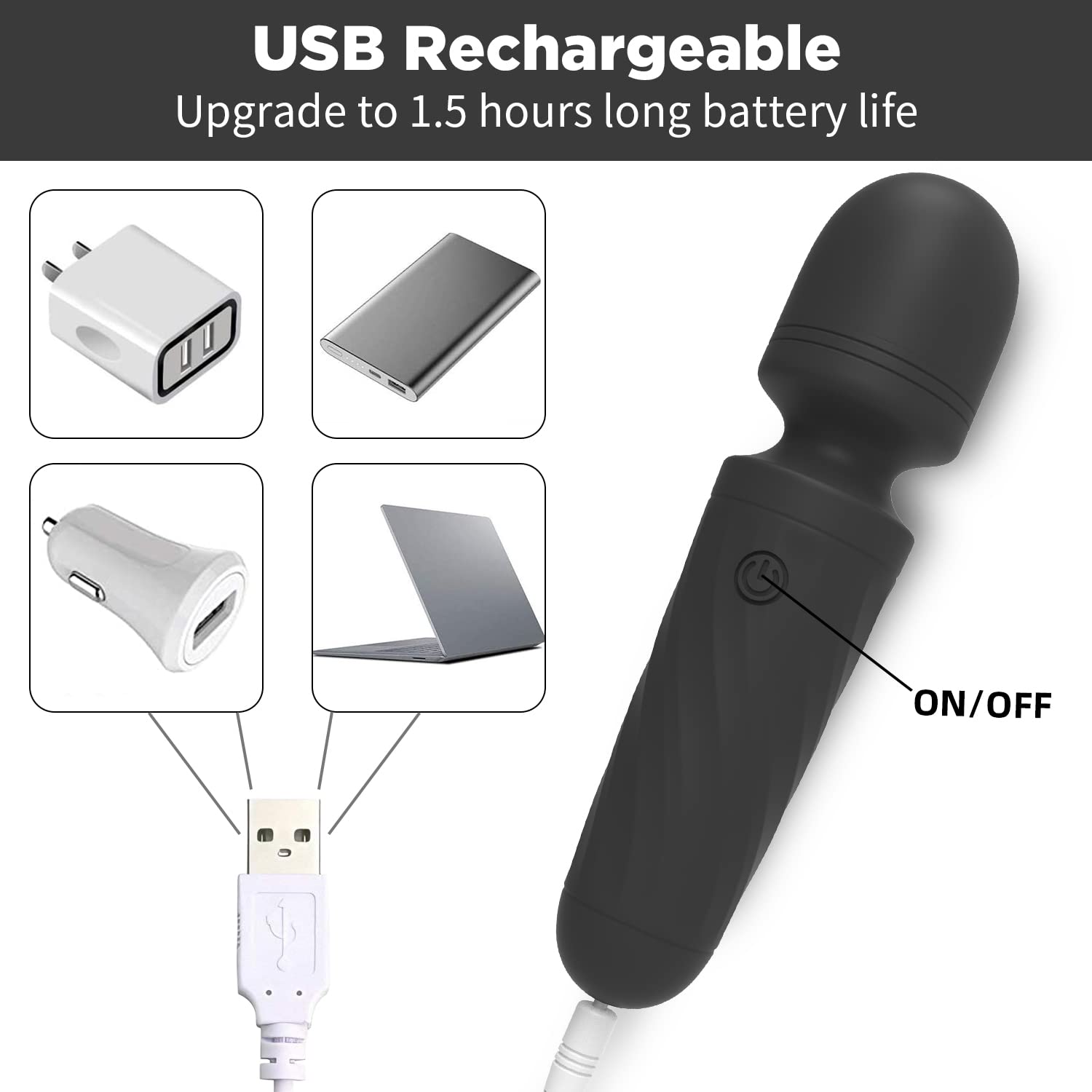 Kingwand handheld massager USB charge demonstrates fast recharging for daily routines