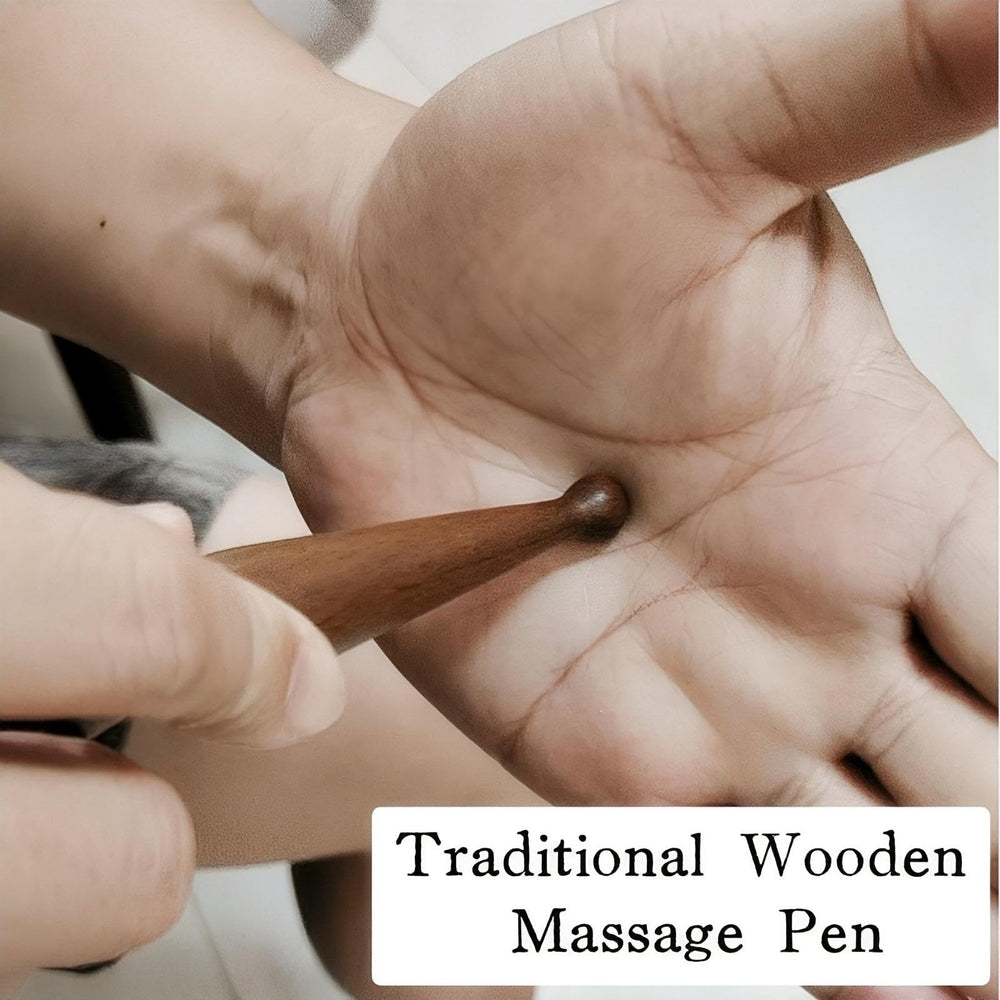KINTEGOOD sandalwood acupoint pen close-up wood grain highlights natural material.