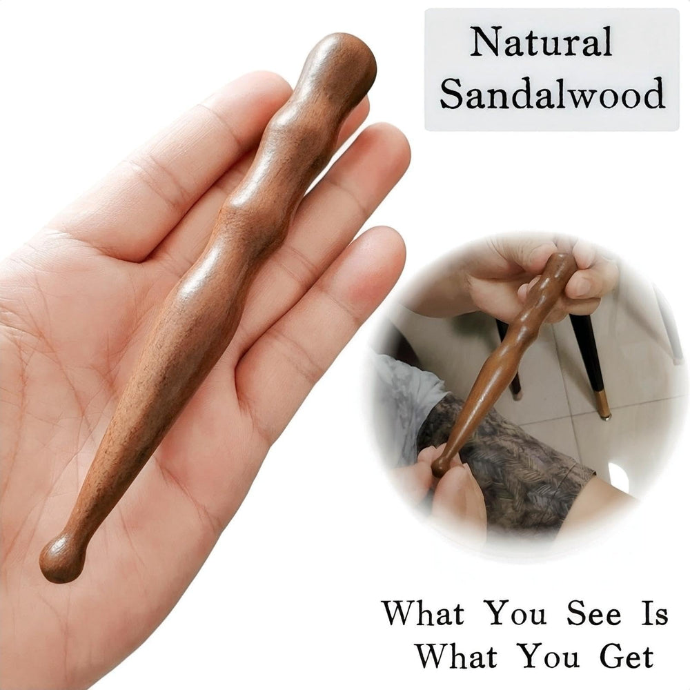 KINTEGOOD sandalwood acupoint pen in use on foot targets pressure points.
