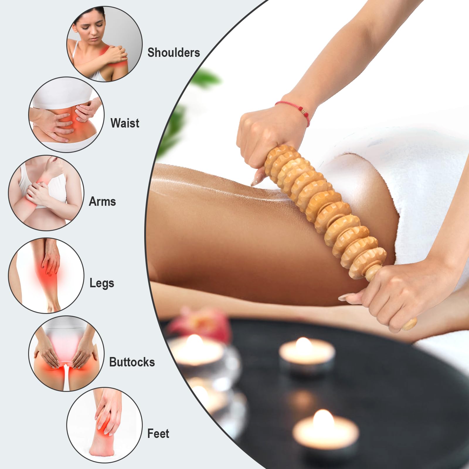 KintKita Wood Therapy Roller ergonomic handle for secure grip during sessions.