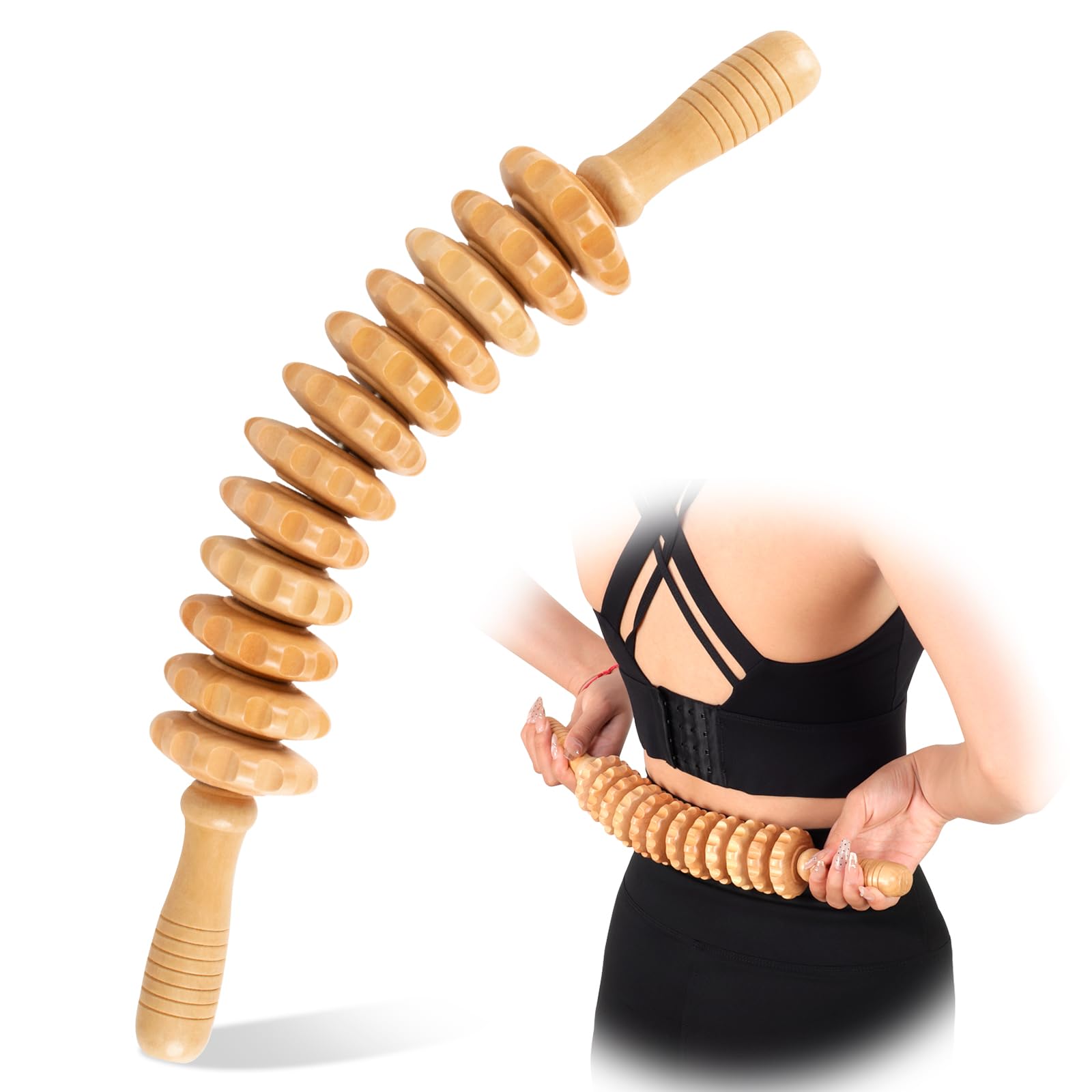 KintKita Wood Therapy Roller twelve-roller design for full-body massage.