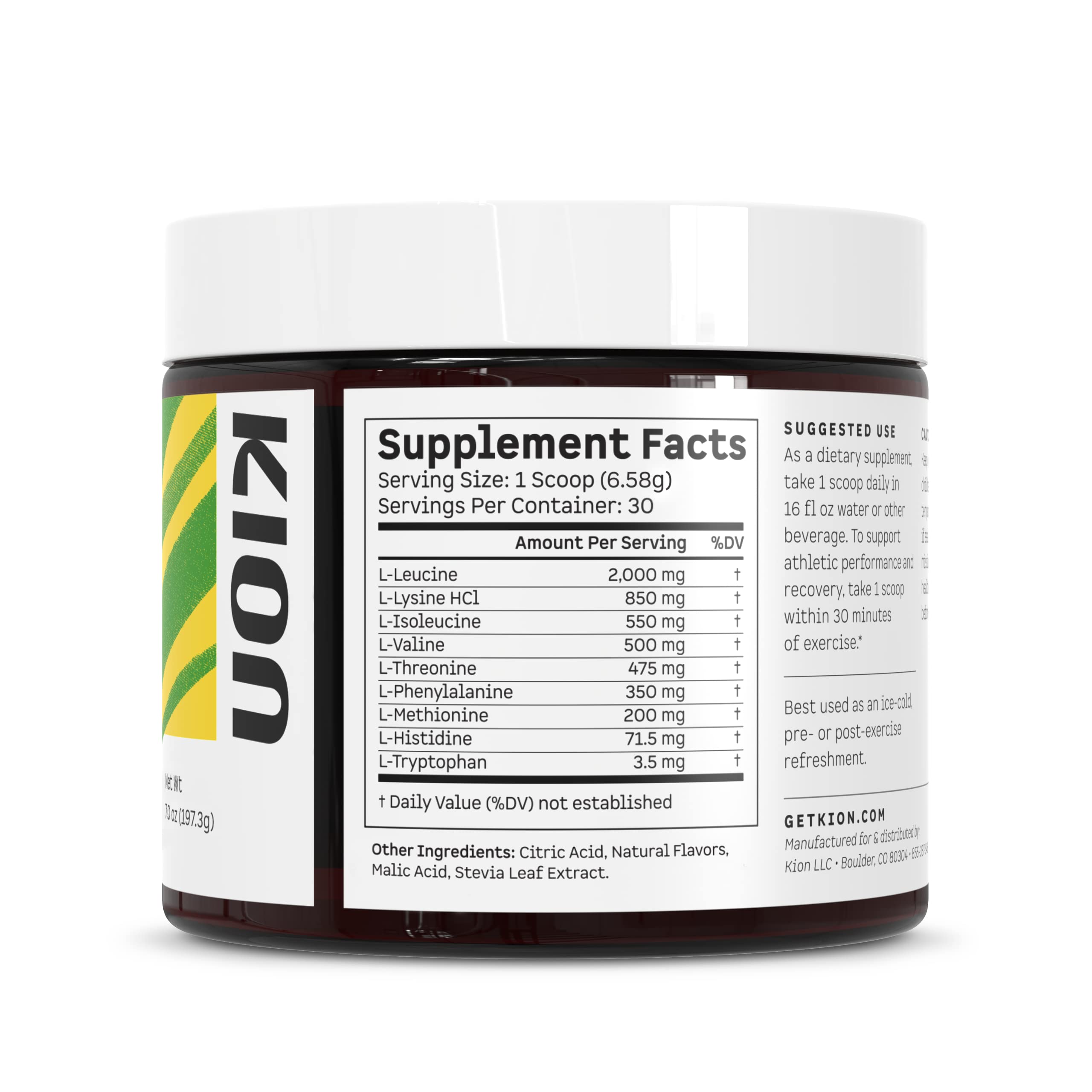 Kion Aminos natural flavors indicating sugar-free taste