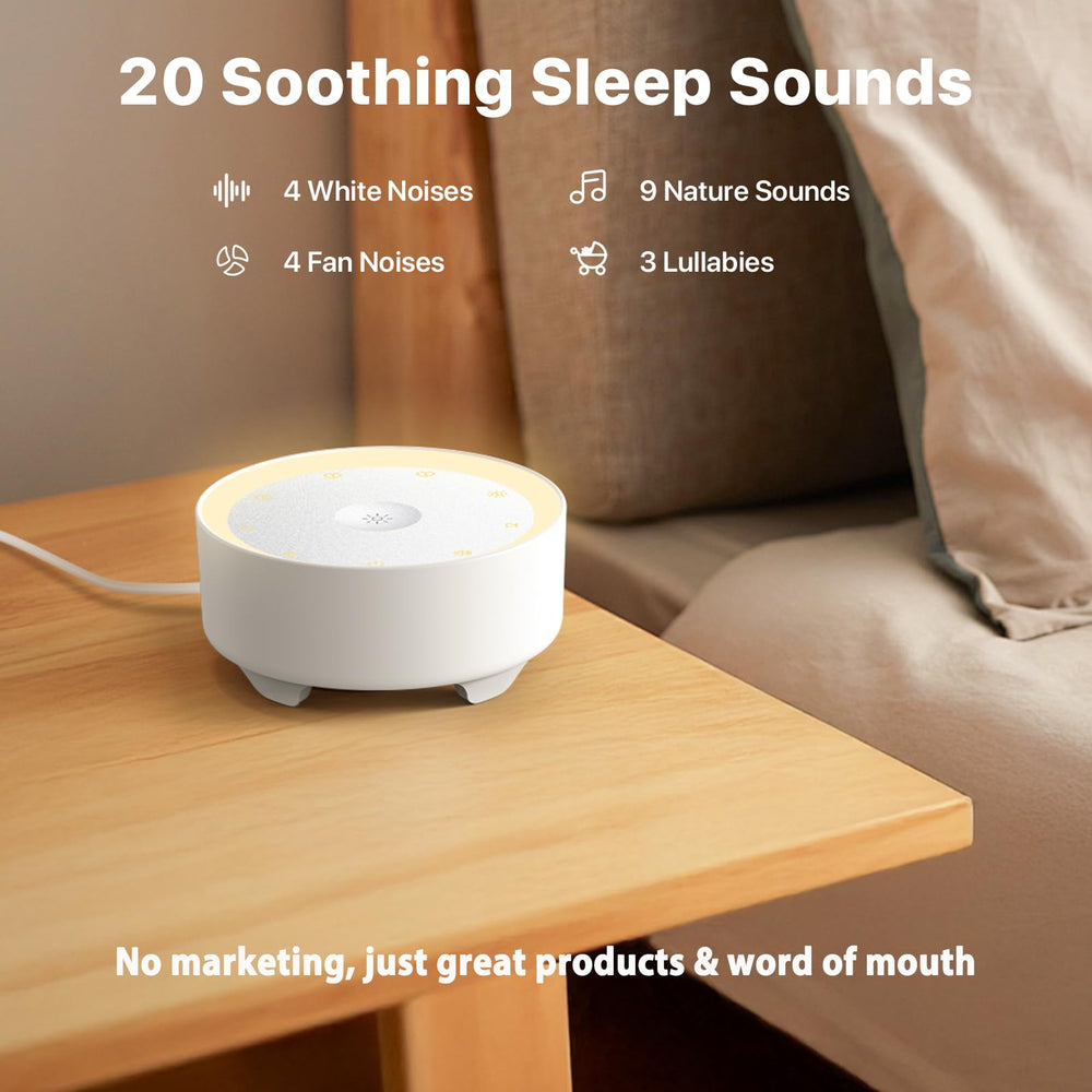 Kipcush white noise machine night light softly glowing for late-night feeds.