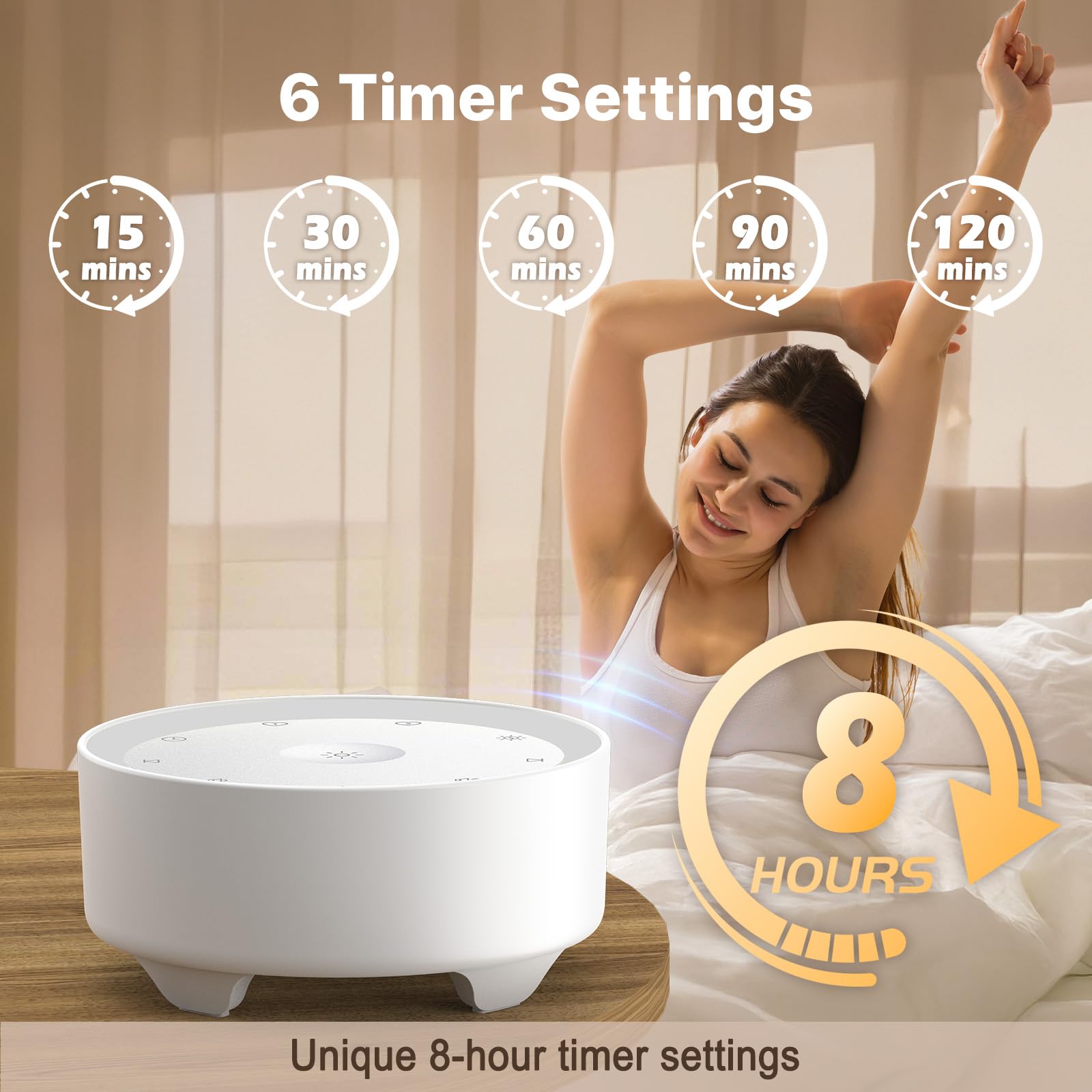 Kipcush white noise machine timer display highlighting scheduling options.