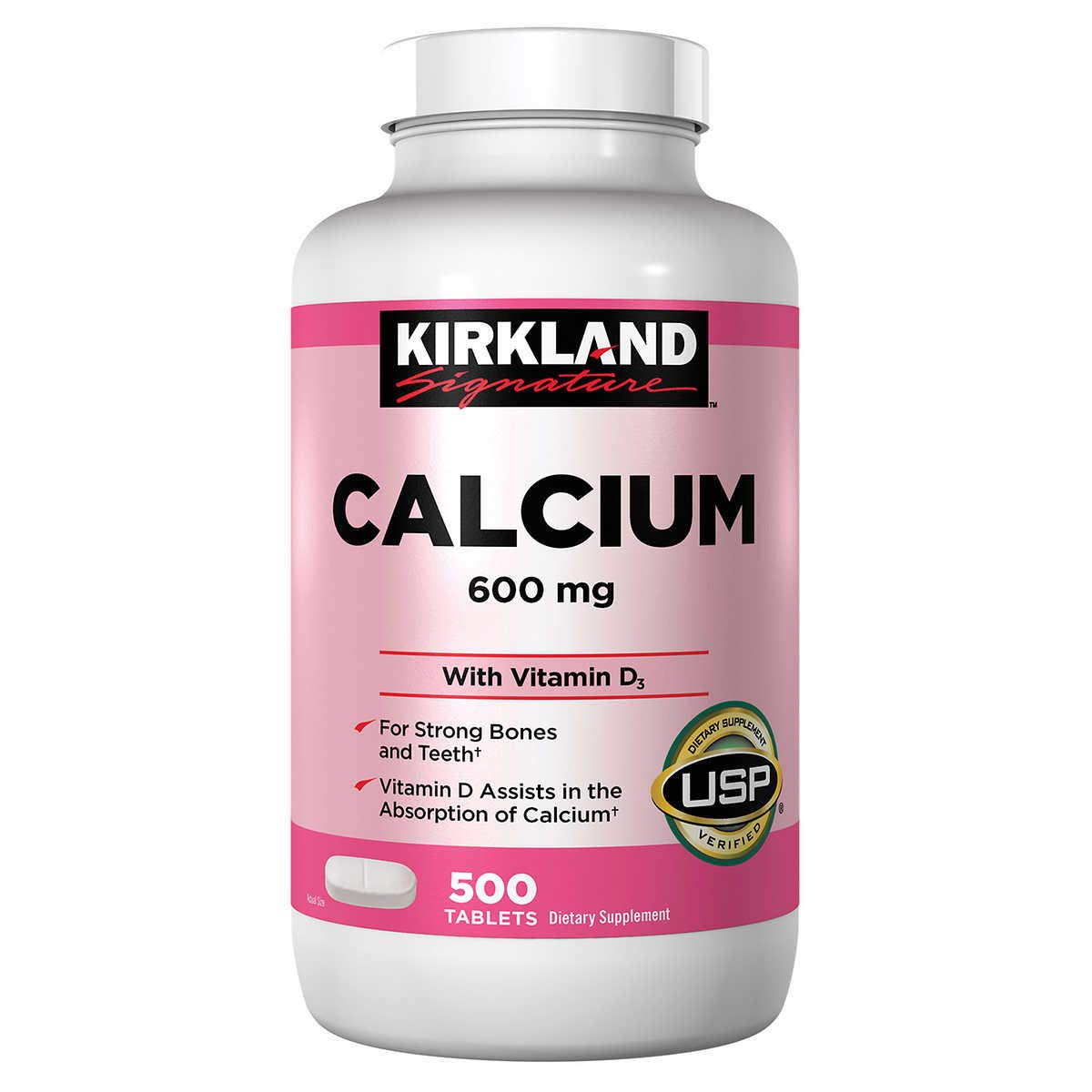 Kirkland Signature Calcium 600 mg with Vitamin D3 bottle front for daily mineral support
