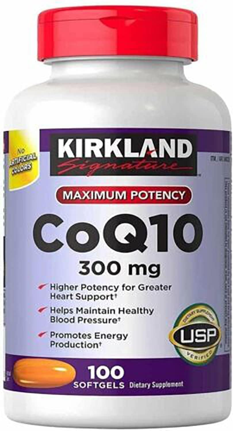 Kirkland CoQ10 300 mg bottle front view highlighting antioxidant support for daily wellness