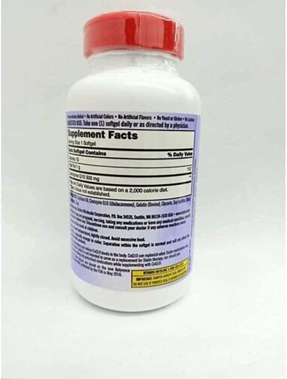 Kirkland CoQ10 label close-up showing 300 mg per softgel for daily support