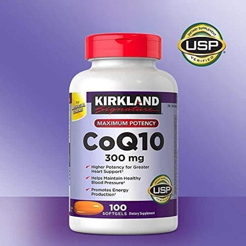 Kirkland CoQ10 100-count pack on shelf for convenient daily supplementation