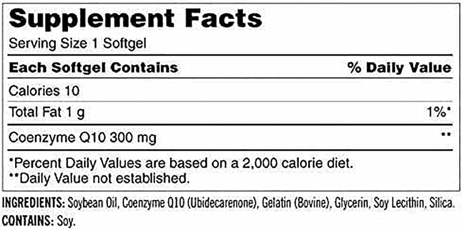 Kirkland CoQ10 softgels close-up showing easy-to-swallow capsules for energy production