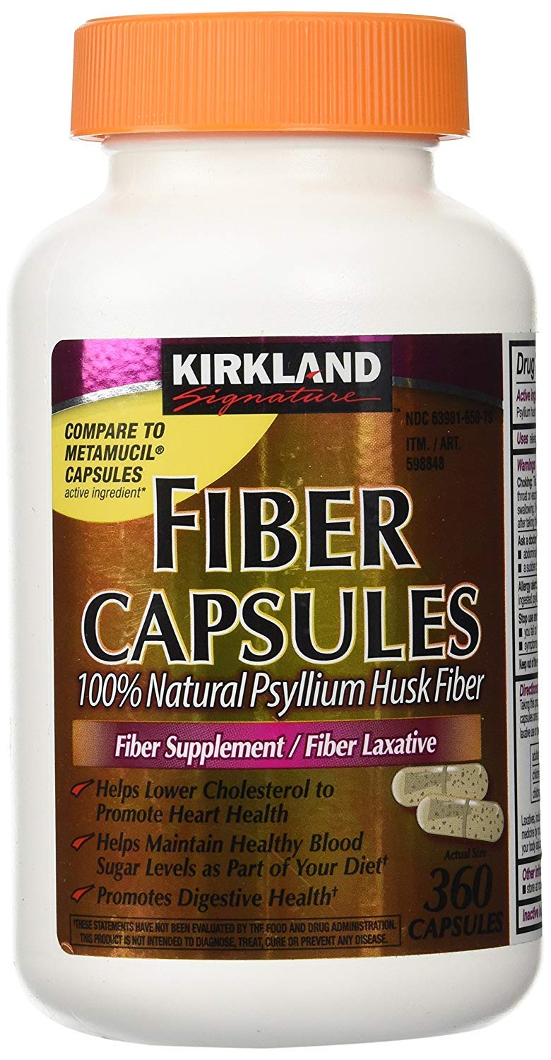 Kirkland Fiber Capsules bottle supports daily fiber intake for regularity