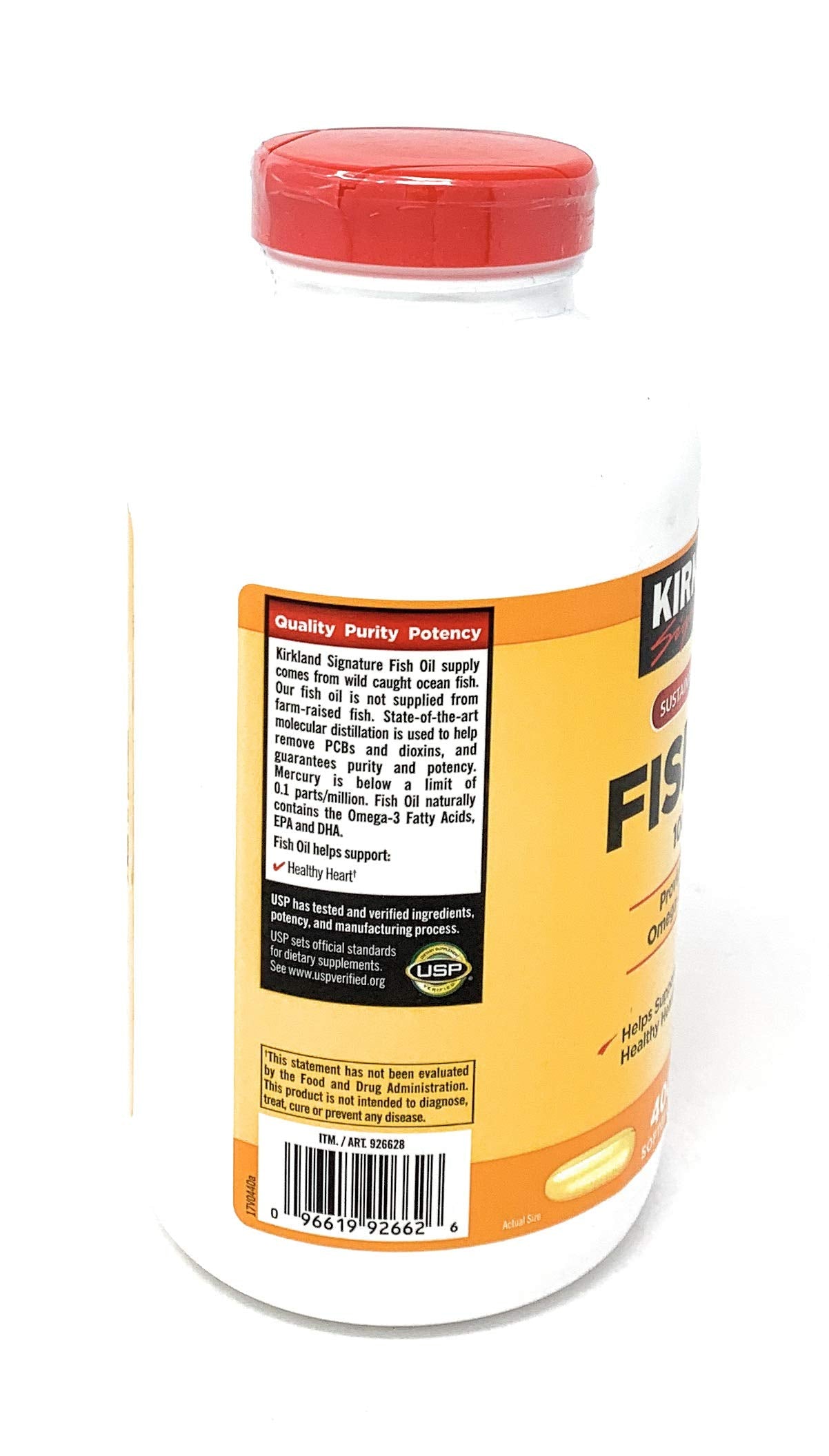 Kirkland Signature fish oil softgels closeup highlighting smooth capsule texture.