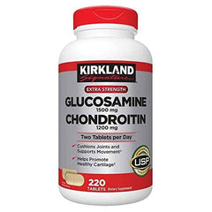 KIRKLAND Signature glucosamine bottle close-up for joint support.