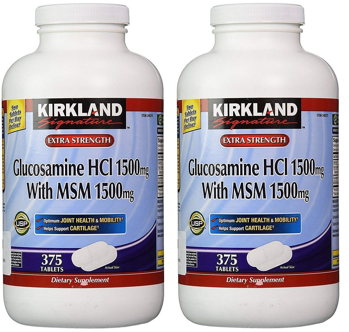 Kirkland Glucosamine HCI with MSM bottle front view for daily joint comfort support.