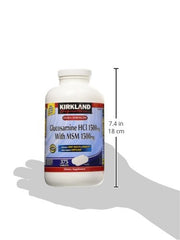 Kirkland Signature Glucosamine with MSM tablets closeup for easy daily use.
