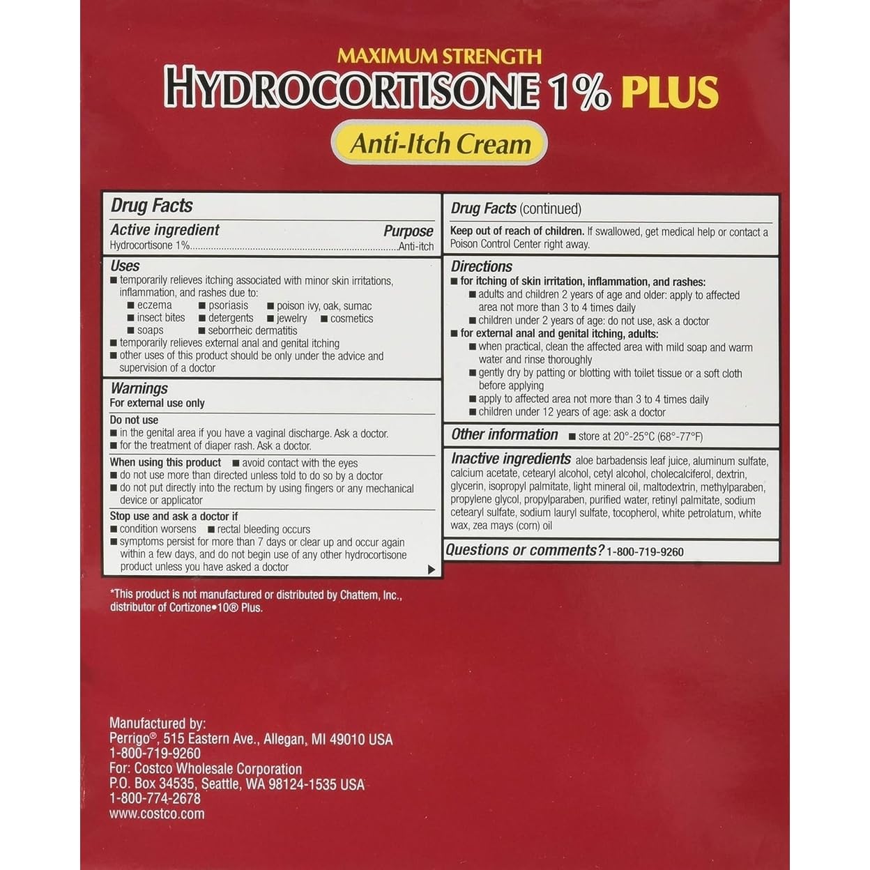 Kirkland label closeup showing aloe-enhanced anti itch formula for gentle care