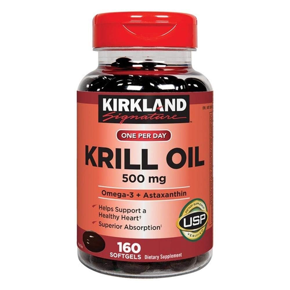 Kirkland Krill Oil 500 mg bottle ready for daily omega-3 routines.