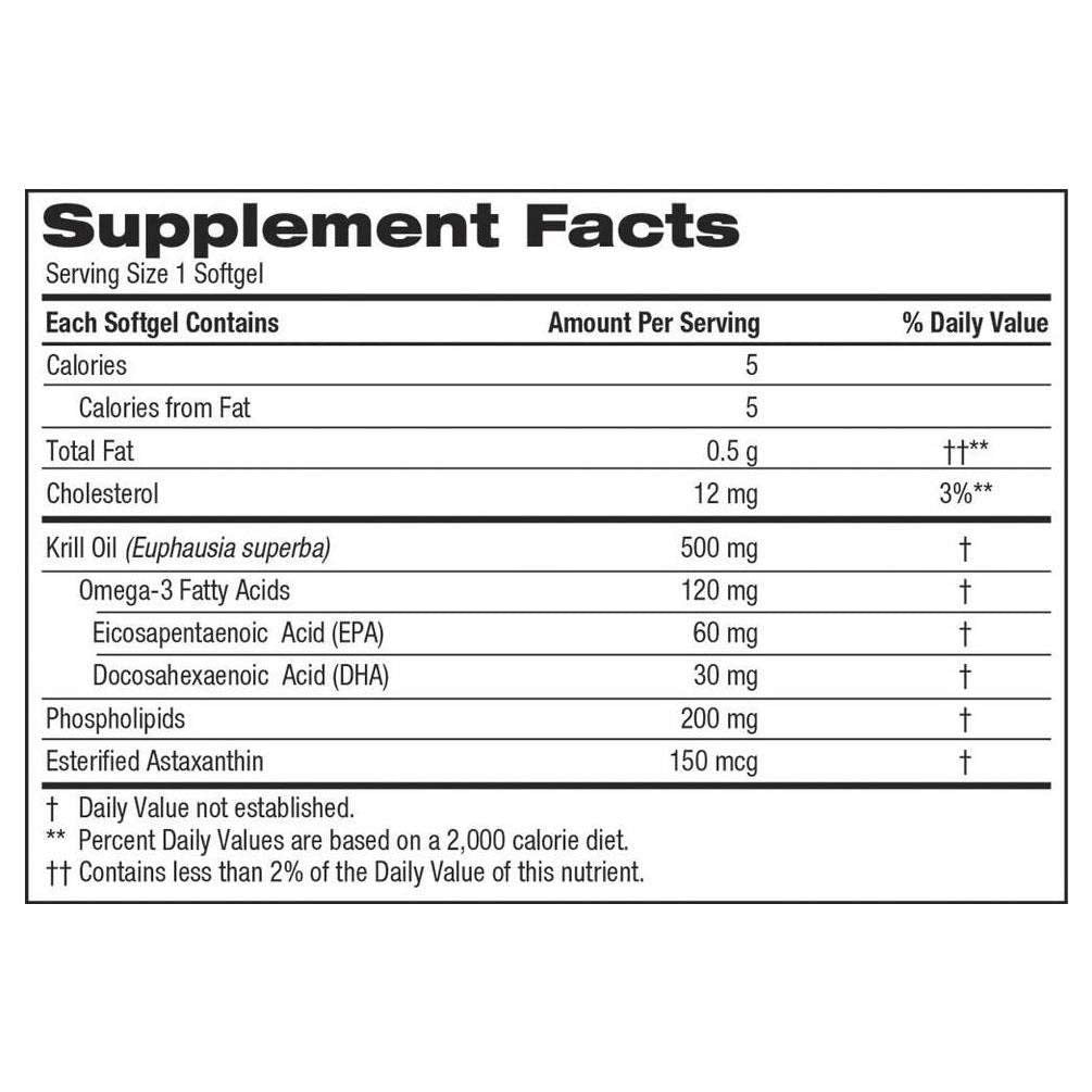 Kirkland Krill Oil 500 mg softgels closeup—Omega-3 and Astaxanthin content for daily use