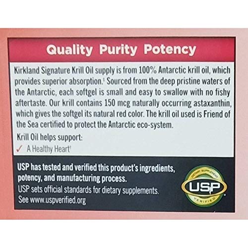 Kirkland Krill Oil USP Verified seal for quality assurance.