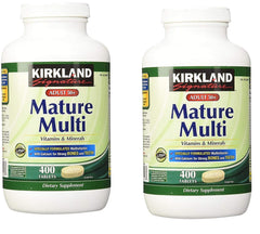 Kirkland Mature Multi bottle front highlighting calcium and vitamin D for bone support