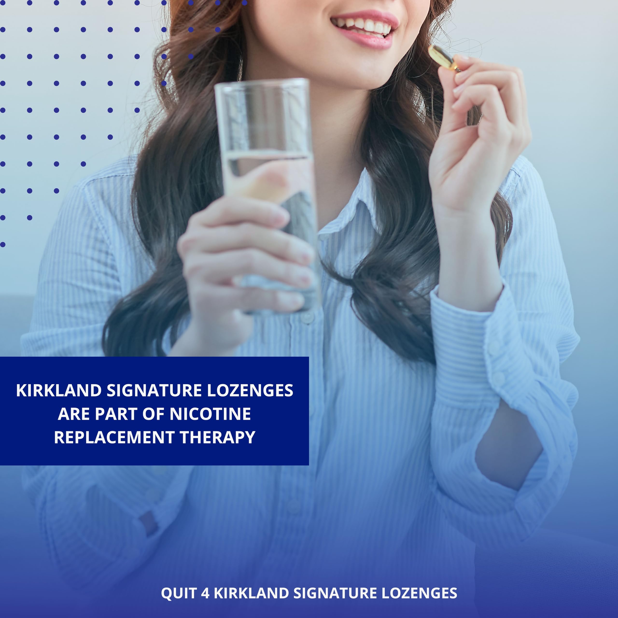Kirkland Quit Lozenges 4mg packaging view shows mint-flavored lozenges ideal for on-the-go use.