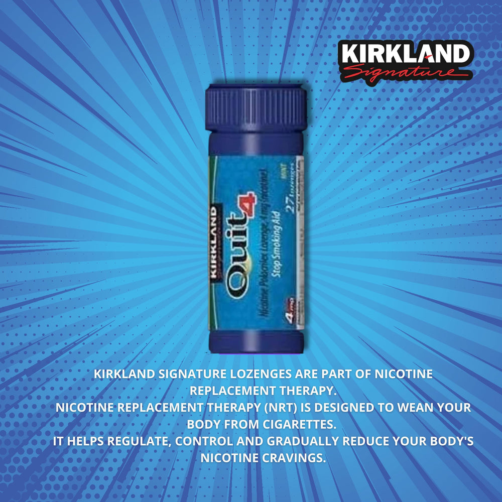 Kirkland Quit Lozenges 4mg tubes close-up highlights mint flavor with portable design.