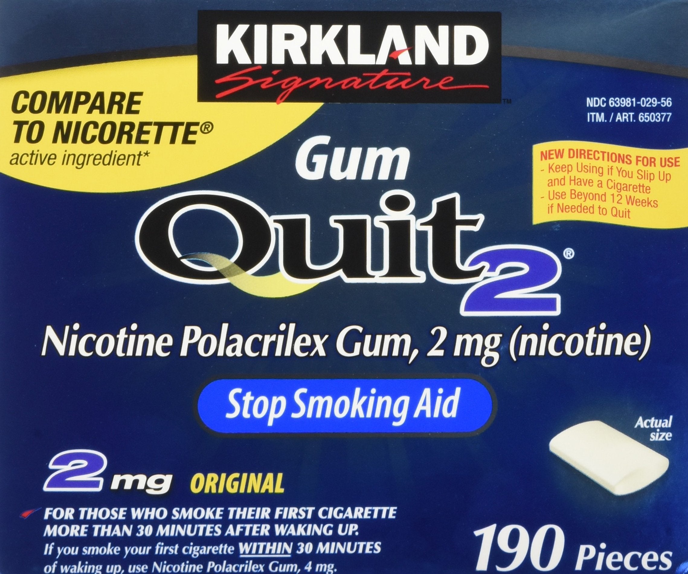 Kirkland Quit Smoking Gum 2 mg pack ready for craving control on the go