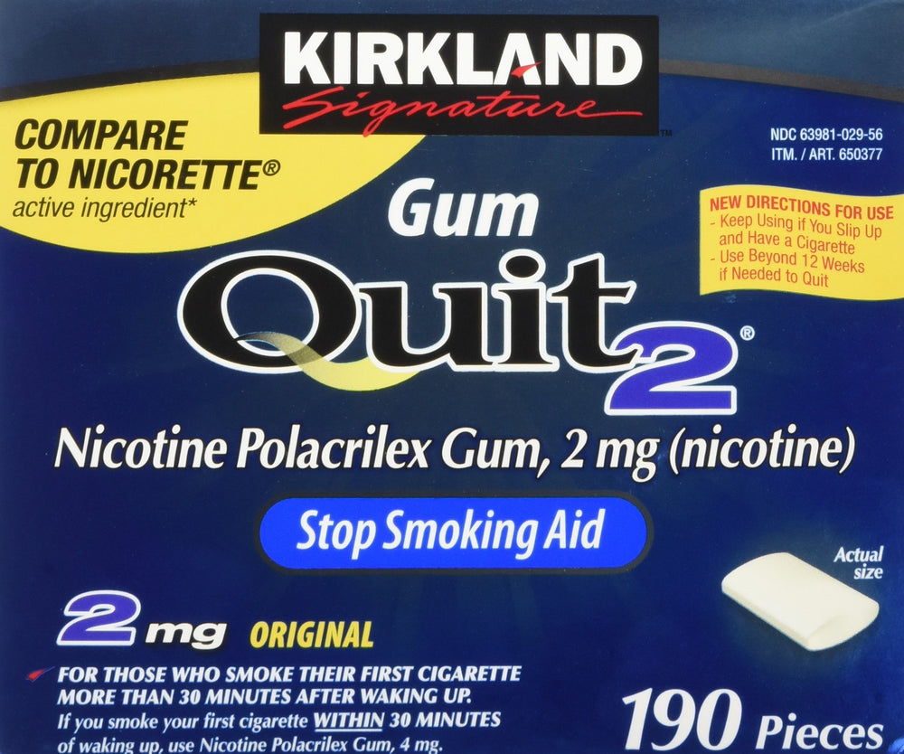 Kirkland Quit Smoking Gum 2 mg pack ready for craving control on the go