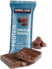 Kirkland Signature Protein Bar Chocolate Brownie nutrition panel highlighting protein and fiber for sustained energy