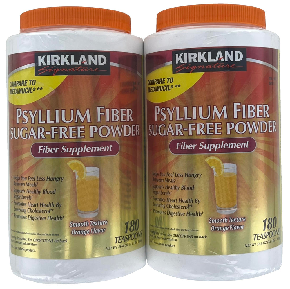 Kirkland Sugar-Free Psyllium powder bottle ready for daily fiber routine.