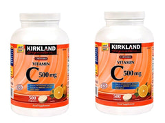 Kirkland Vitamin C tangy orange chewables bottle front view, convenient daily immune support
