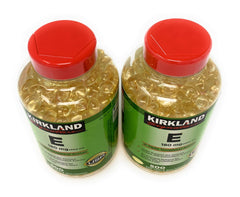 KIRKLAND Vitamin E 400 IU softgels close-up conveying daily antioxidant benefits.