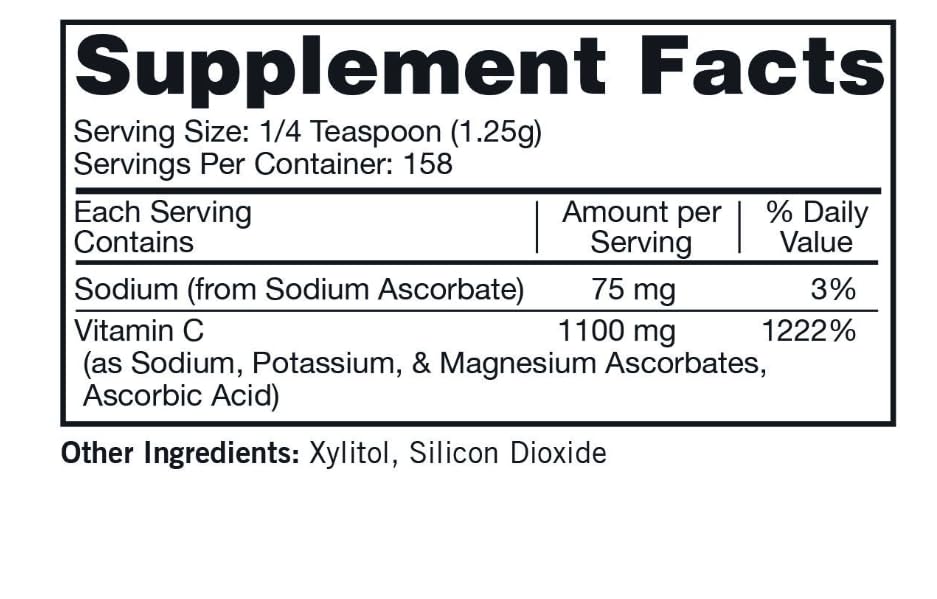 Kirkman Buffered Vitamin C Powder being poured into a glass for easy support.
