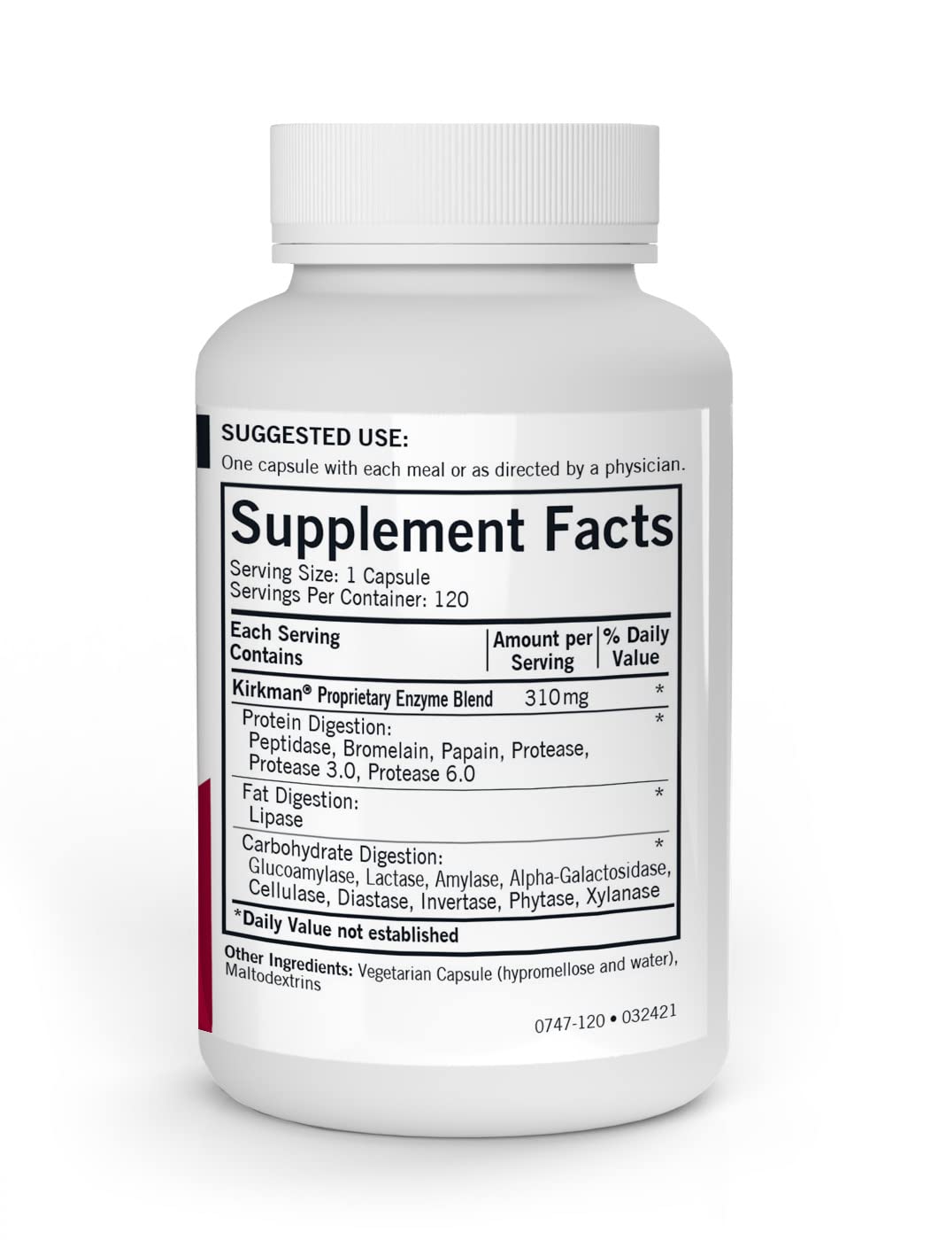 Kirkman Enzyme Complete/DPP-IV capsules highlighting gluten and casein free formulation