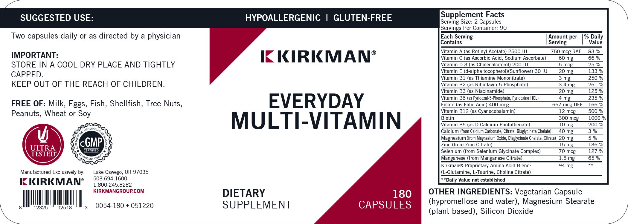 Kirkman Everyday Multivitamin capsules close-up for easy daily nutrition