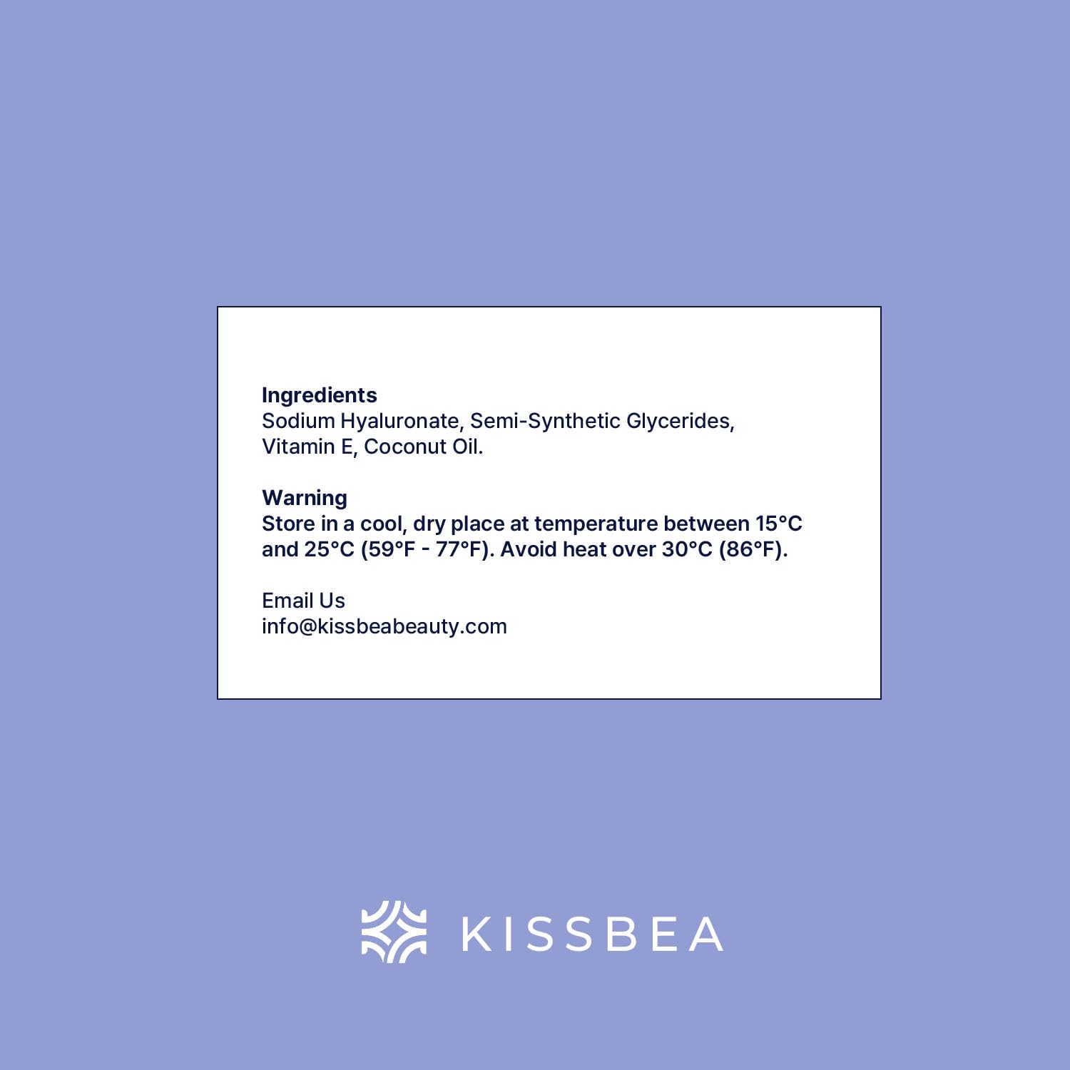 Kissbea ingredients: Vitamin E and Coconut Oil included for nourishment.