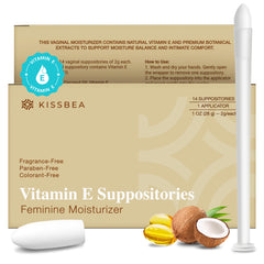 Kissbea Vitamin E suppositories packaging for convenient daily intimate care.