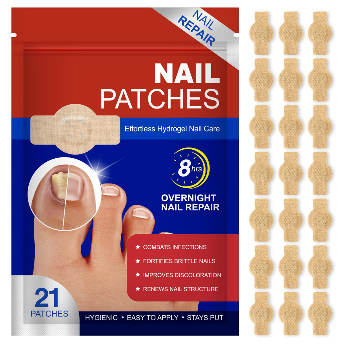 KITNOBLIS toe nail patch application close-up showing easy seal for overnight repair