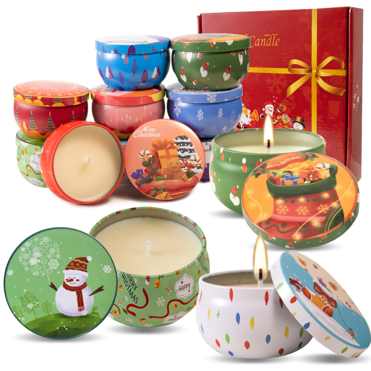 KITRDOOR Christmas tin gift set with nine scented candles in festive packaging