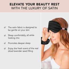 Kitsch lavender-scented sleep mask ready for restful travel.