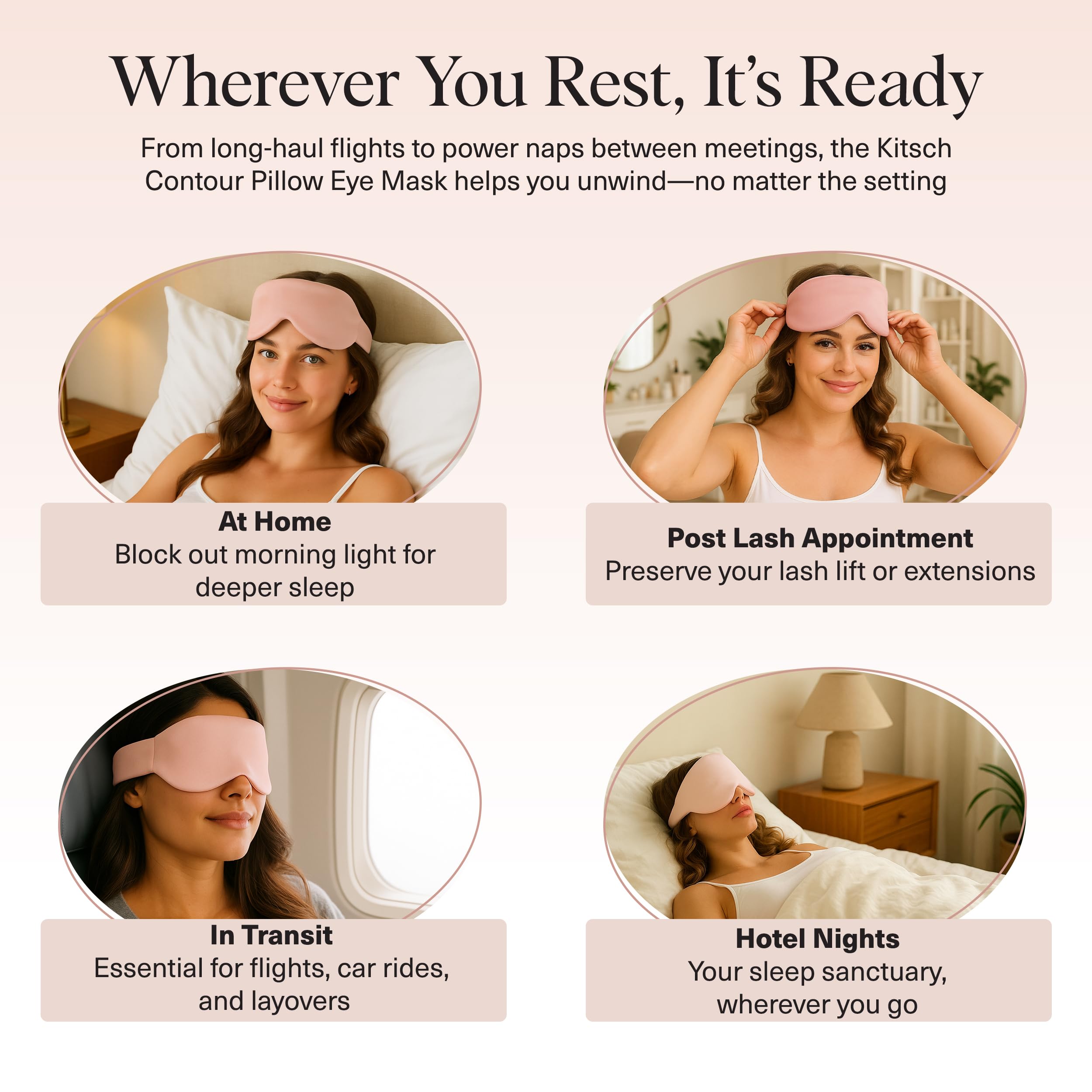 Kitsch flame-retardant memory foam offers gentle support without eye pressure.